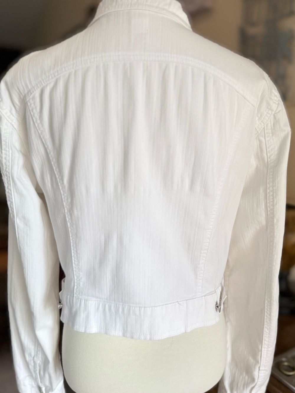 Vintage Tapemeasure by Anthropology Cropped White Jean Jacket - Picture 5 of 16